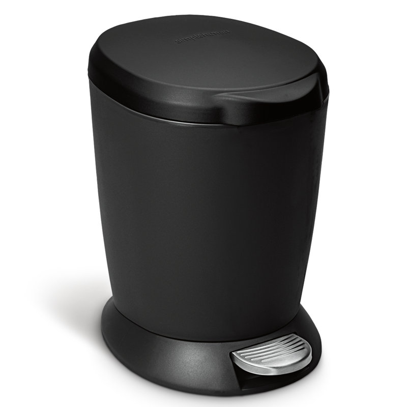 simplehuman 6 Litre / 1.6 Gallon Small Compact Round Bathroom Step Trash Can, Plastic, Black