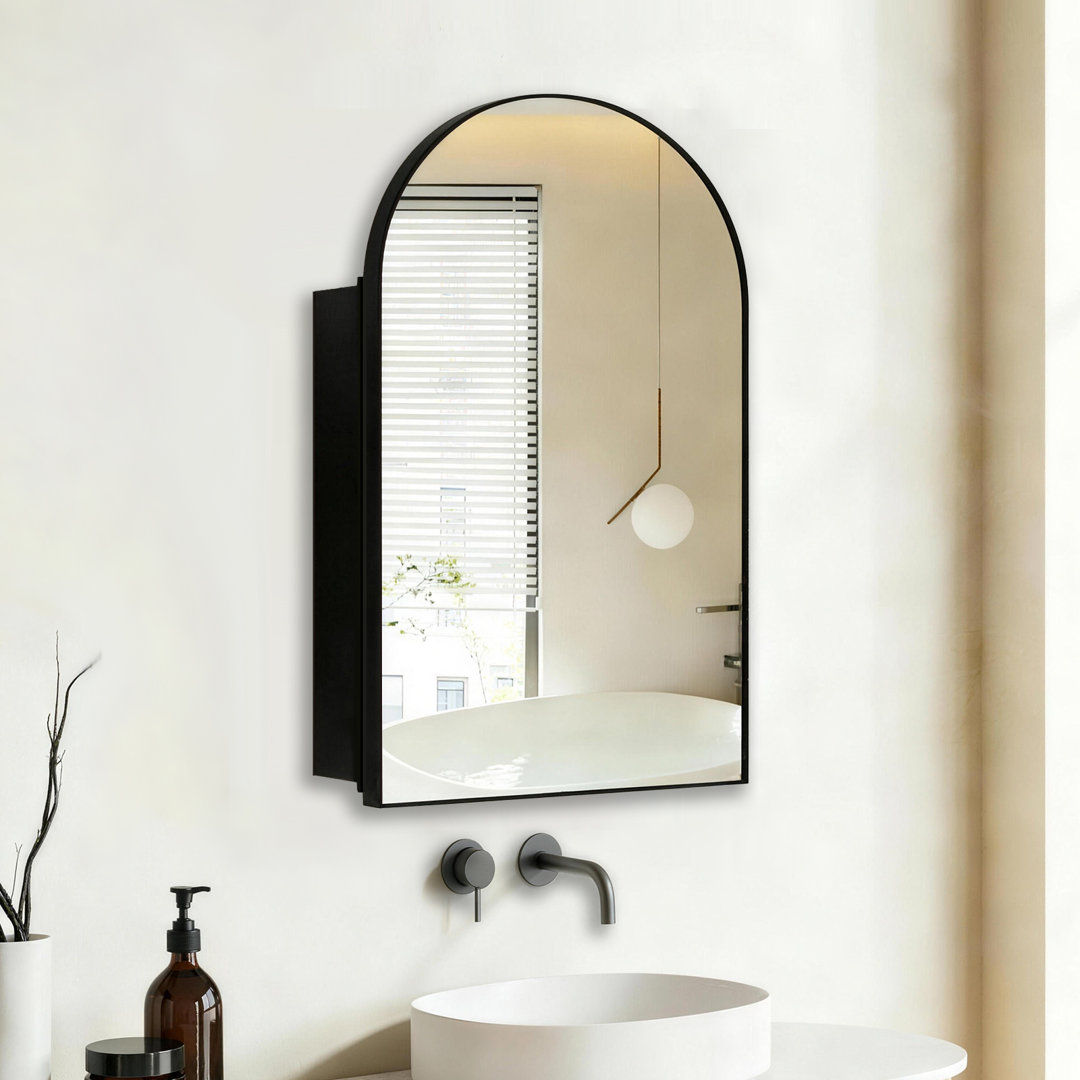Mikira 20 ×30 inches Arched Medicine Cabinet with Mirror, Surface or Recess Mounted Farmhouse Bathroom cabinets with Bathroom Vanity Mirror Ebern Designs 