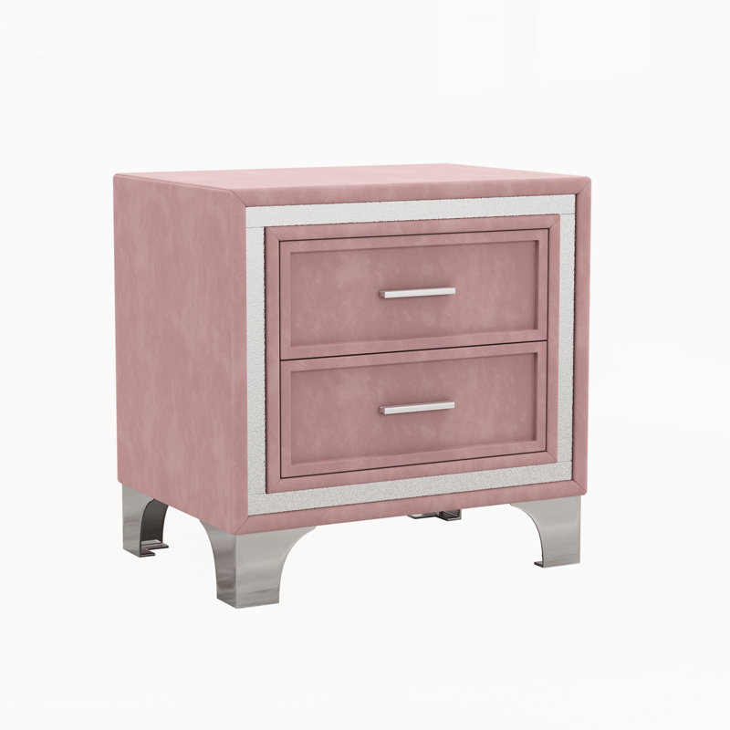 Velvet Solid Wood Nightstand, Pink