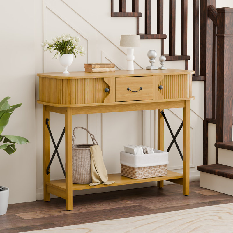 39.3'' Console Table With Window-Style Drawers, Nature