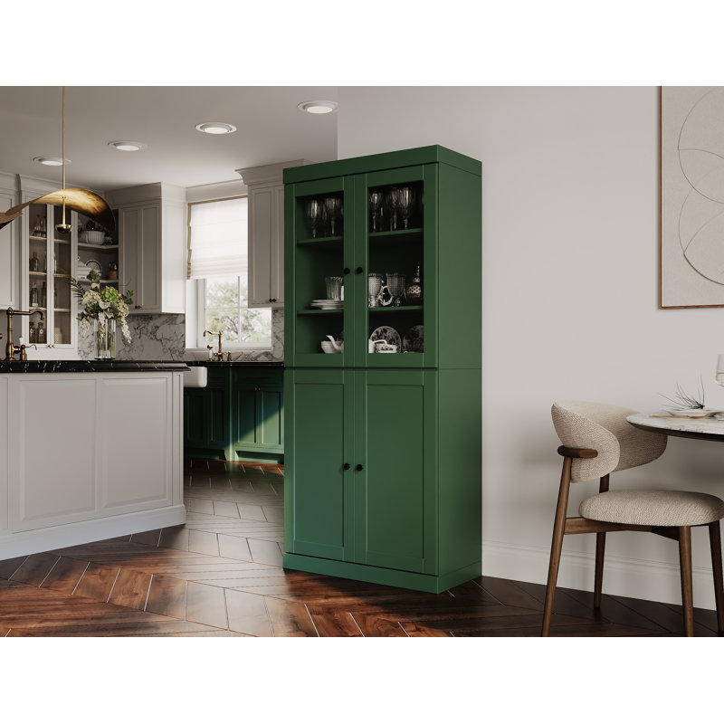 Garde-manger 100% en bois massif avec shaker Palace Imports, portes en verre transparent, 2 tiroirs et tablettes réglables Palace Imports
