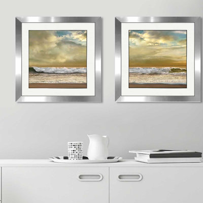 « soirée wave », ensemble de 2 reproductions de peintures à l’acrylique encadrées