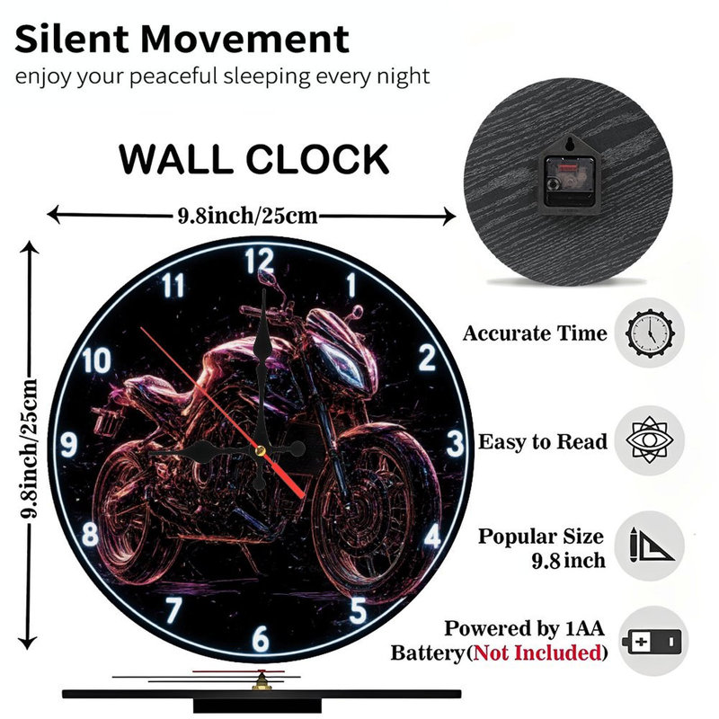 Horloge avec moto rougeoyante
