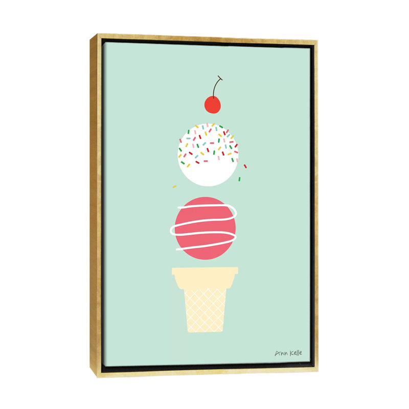 «Ice Cream and Cherry I» par Ann Kelle - impression d'art graphique, H 60 po x l 40po x P 1,5 po, Toile encadrée d'or
