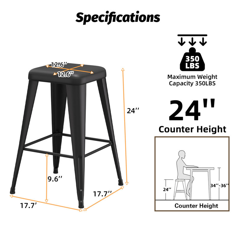 Upholstered Seat Counter Stools with Metal Frame, Black, Counter Stool (24" Seat Height)