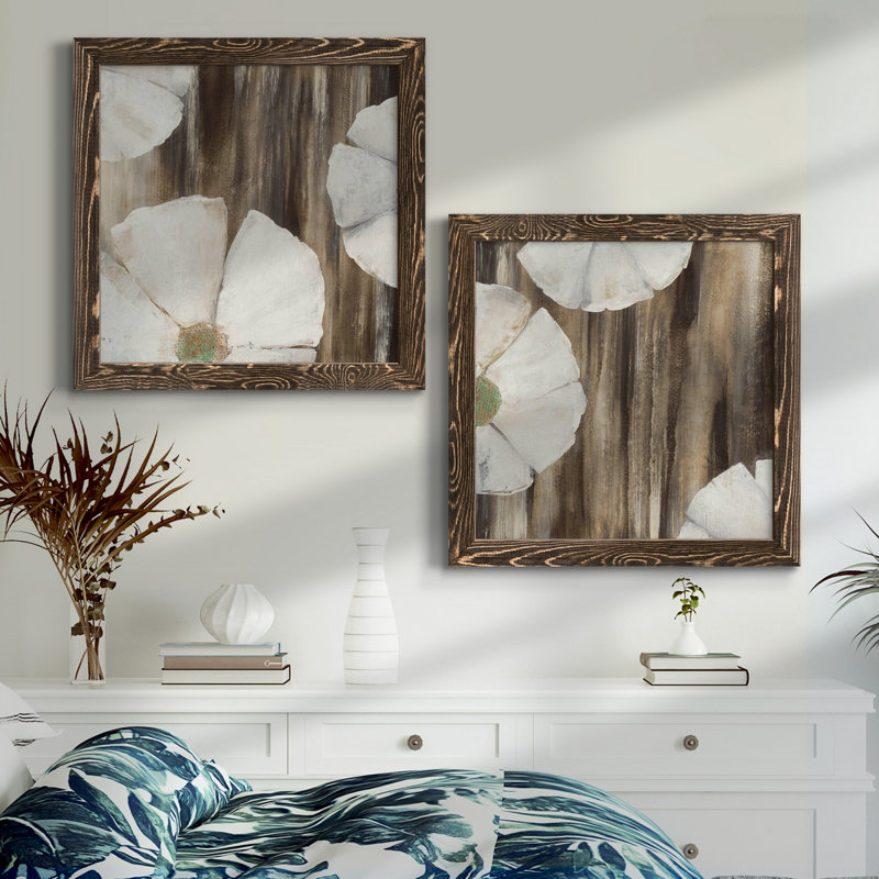 «Night Blooms I», ensemble de 2 reproductions d'art sur toiles, Cadre noyer, H 17 po x l 34 po x P 1,5 po