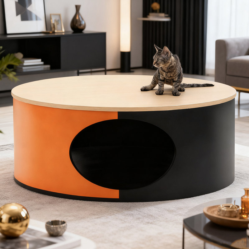 Enceinte de litière pour chat, table d'appoint en bois avec 2 condos pour animaux