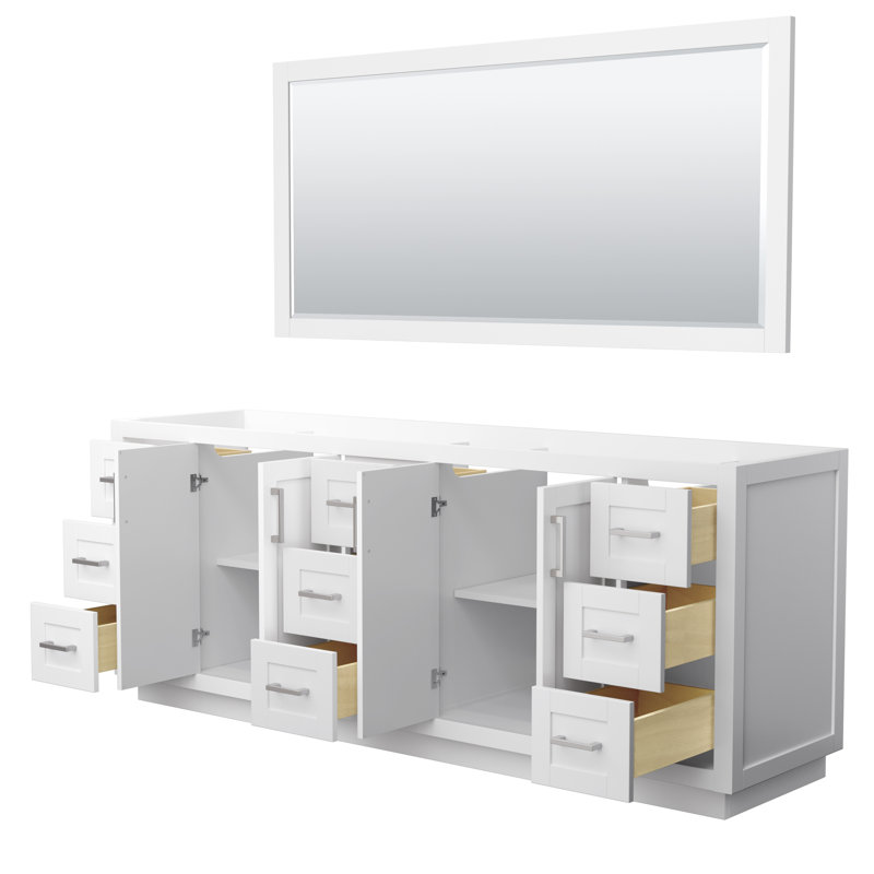 Base de meuble-lavabo double autoportante 83,25 po Miranda avec miroir 70 po Miranda, Blanc / nickel brossé