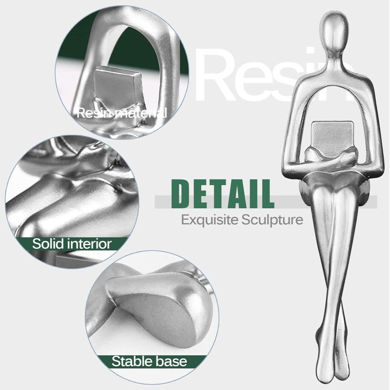 3 - Piece Set of Abstract Thinker Statues, Silver