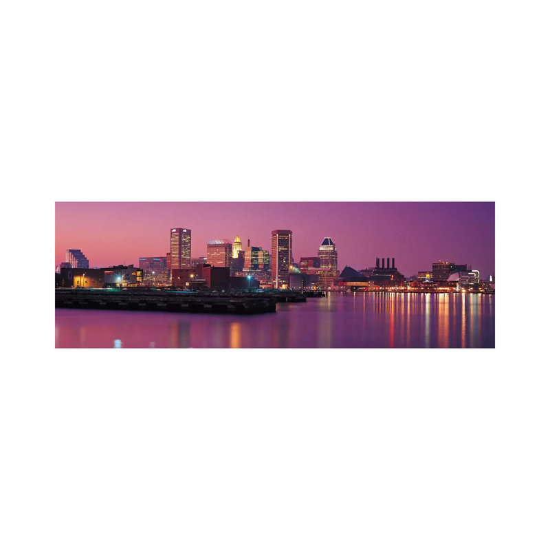 Baltimore Panoramic Skyline Cityscape (Evening) by Unknown Artist - Wrapped Canvas Panoramic Print