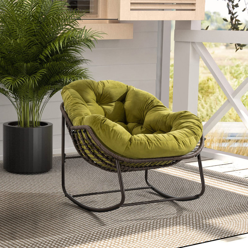 Chaise berçante d'extérieur en rotin, chaise berçante inclinable, Olive