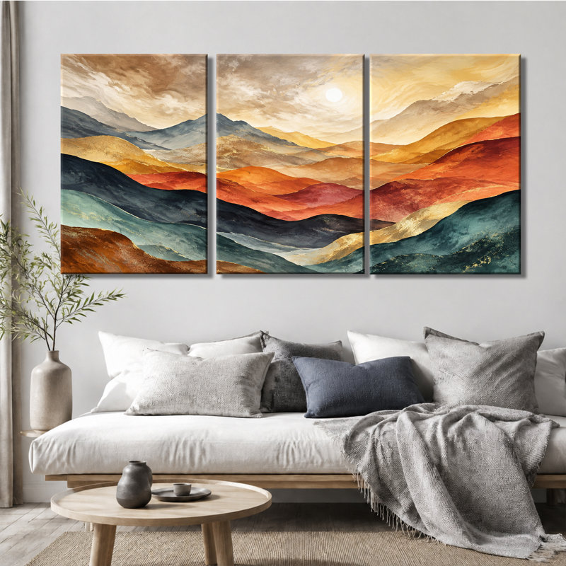 3 panneaux muraux de montagnes abstraites colorées, impression sur toile, 24 * 36 pouces * 3