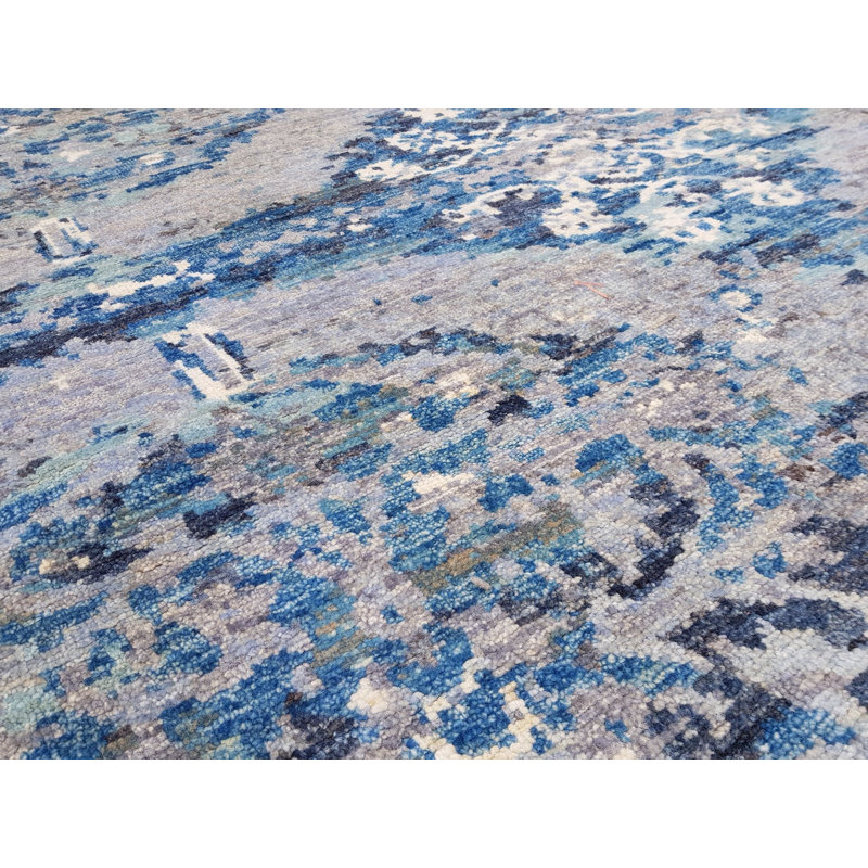 Tapis unique bleu / argent 9 pi x 11 pi 11 po
