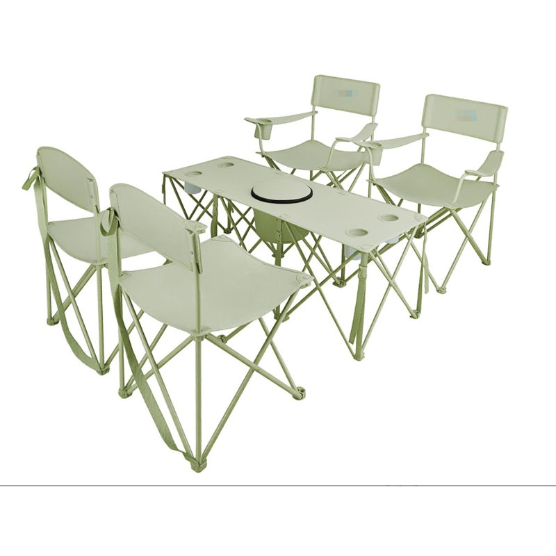 5‑piece Camping Chair And Folding Camping Table Set, Outdoor Folding Picnic Chairs With Portable Camp Table, Cooler Bag & Cup Holders, Support 225 Lbs Per Chair For Camping, Fishing, Sporting Events