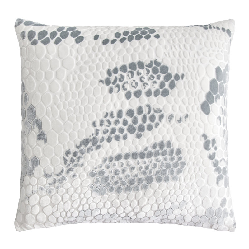 Snakeskin Square Velvet Pillow Cover & Insert, 22"H x 22"W, White