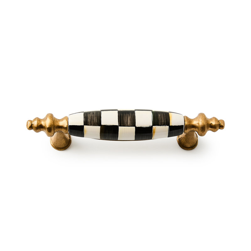 Courtly Check Brass Drawer Pull, Brass/Black/White