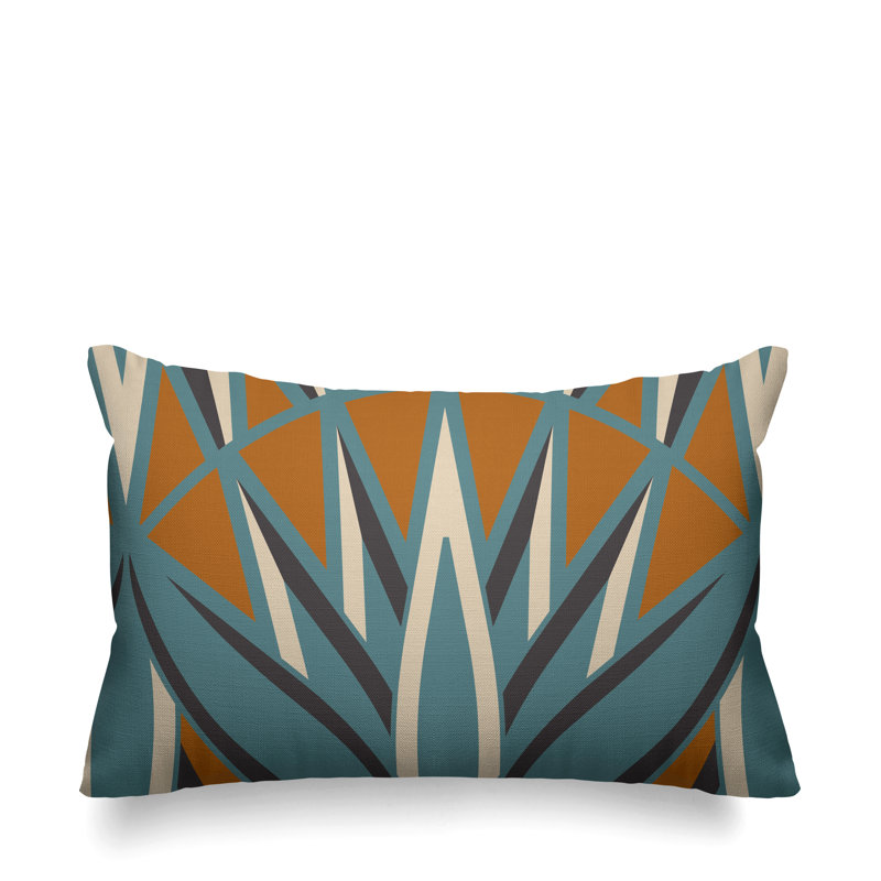 Ella Geometric Outdoor Reversible Throw Pillow, Orange/Blue