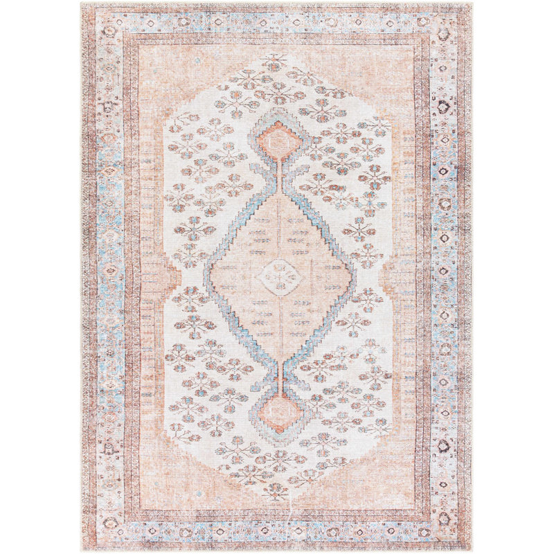Caoimhe Machine Washable Oriental Blush/Light Gray Area Rug, Polyester, Rectangle 7'10" x 10'2"