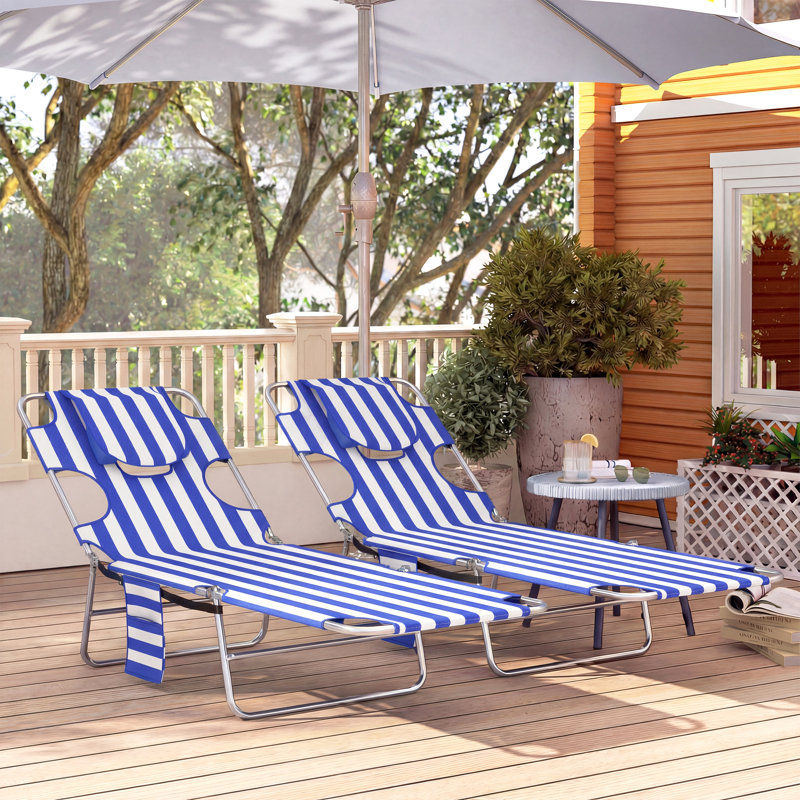 2pcs Chaise Lounge Chair Outdoor with Face Hole, 5-Position Reclining Face Down Tanning Chair, Portable Folding Bed Cot for Patio Beach Pool