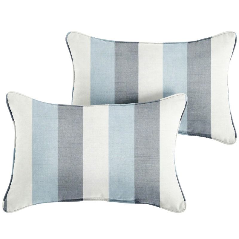 Coussin Adel Sunbrella, 12 po x 24 po, Bleu / blanc, À rayures