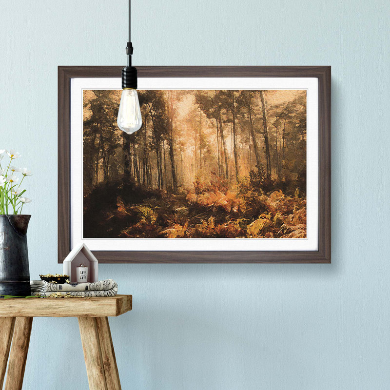 Forest in an Orange Glow - Picture Frame Painting Print, 36cm H x 48cm W x 2cm D, Walnut Framed