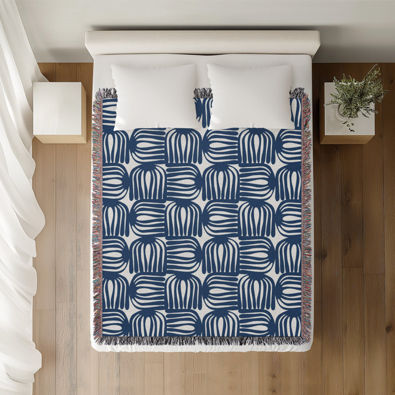 Jeté en coton Hami, Bleu, 50 x 60