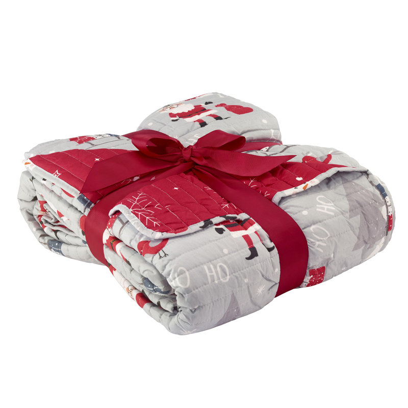 King Gray Reversible Microfiber Christmas Quilt Set