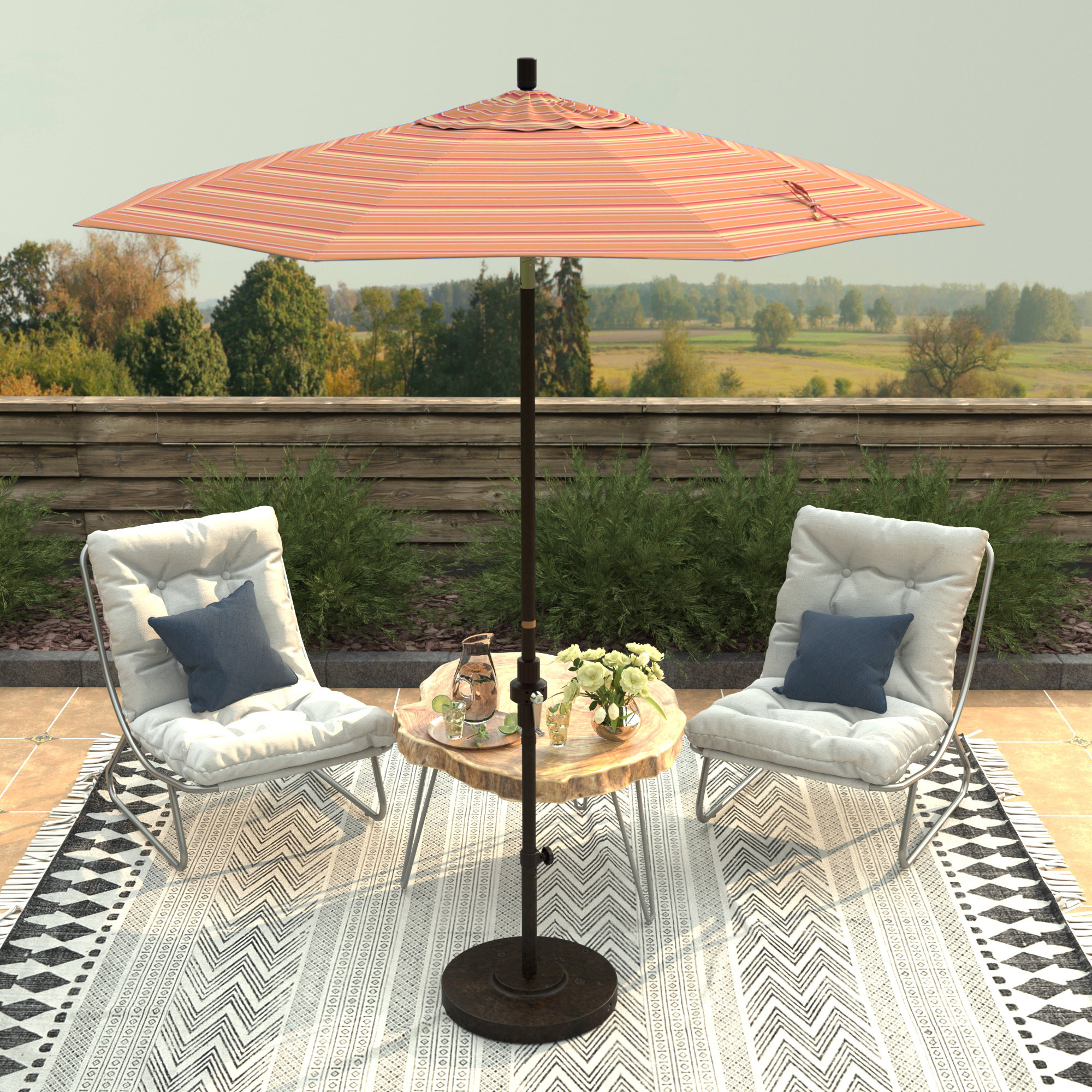 Che 90'' Outdoor Umbrella, Dolce Mango Stripe Sunbrella®