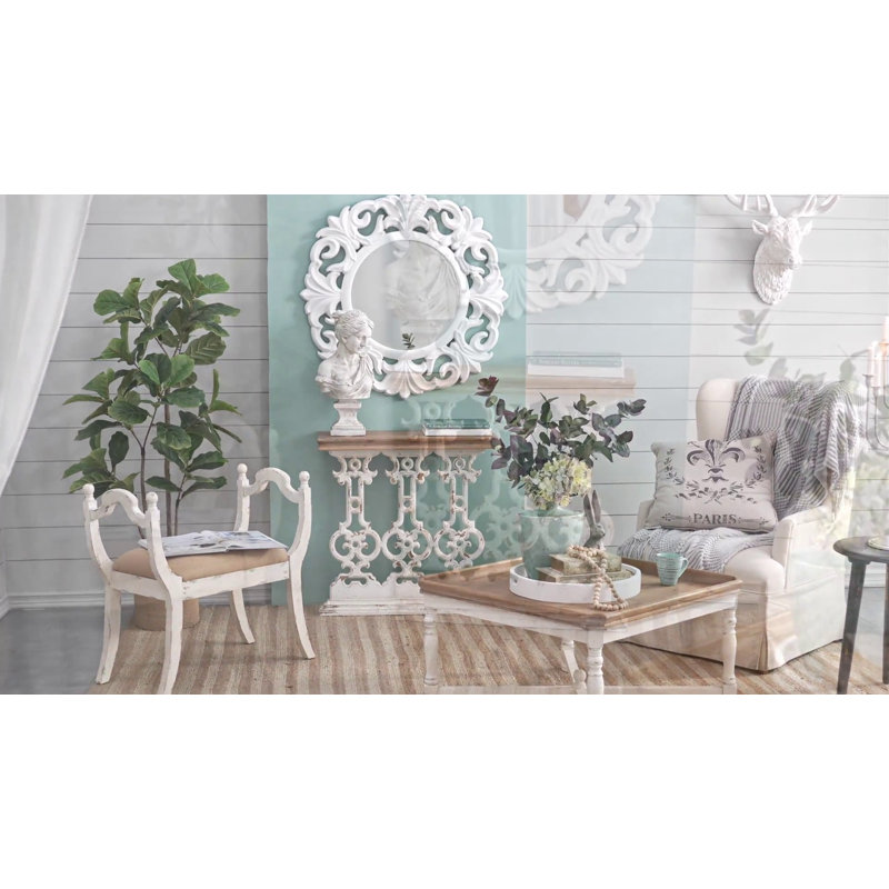 Vintage Whitewash and Warm Wood Rectangular Console Table
