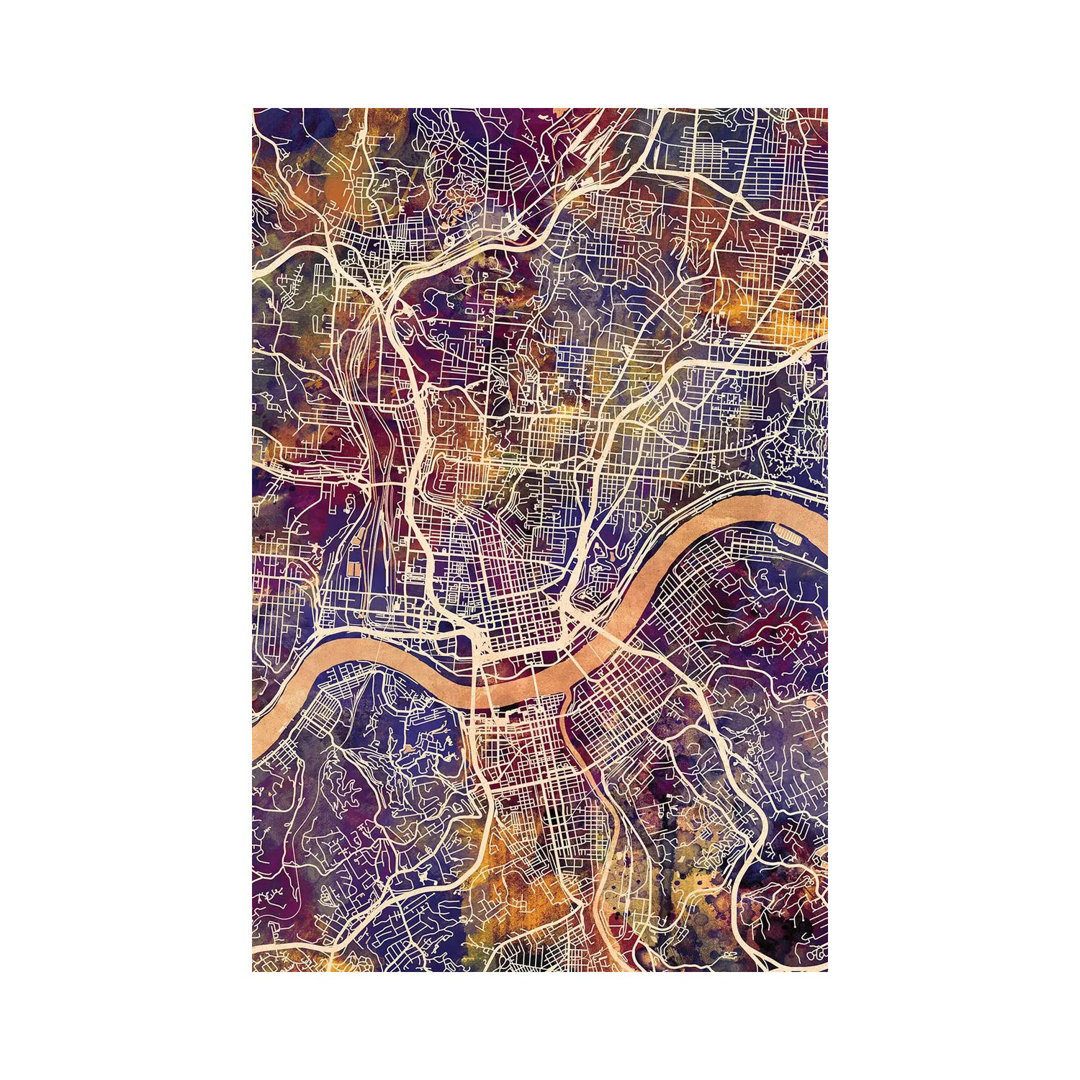 Cincinnati Ohio City Map II by Michael Tompsett - Wrapped Canvas Gallery-Wrapped Canvas Giclée