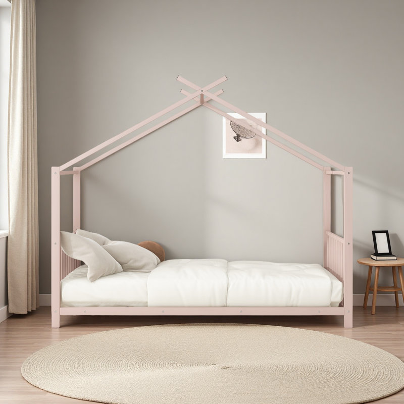 Lit plateforme simple en métal, Rose