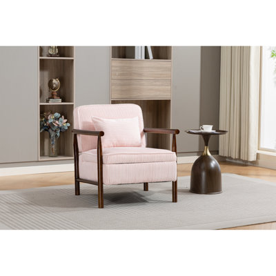 Fauteuil d'appoint rembourré de style Mid-Century moderne, rangement pour salon, chambre à coucher, velours côtelé rose, rembourrage en mousse, éponge douce à haute densité, coussin de taille, fauteuil de lecture d'une capacité maximale de 250 lb, éponge