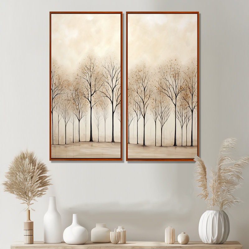 Harmonous Beige Tree Art V - Beige Wall Art, 20" H x 24" W, Brown, Floater Framed Print