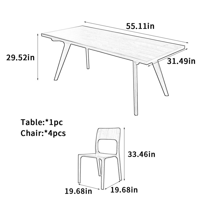 Black Walnut Rectangular Dining Table, 29.52" H x 55.11" L x 31.49" W