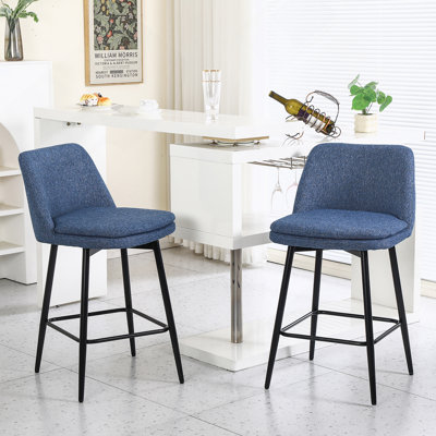 Ensemble de 2 tabourets de bar pivotants à hauteur de comptoir, tabourets de bar pivotants à 360 ° avec dossier et pieds en métal, hauteur de siège de 25,6 po, tabourets de comptoir pour îlot de cuisine et pub, toile de lin, lin bleu
