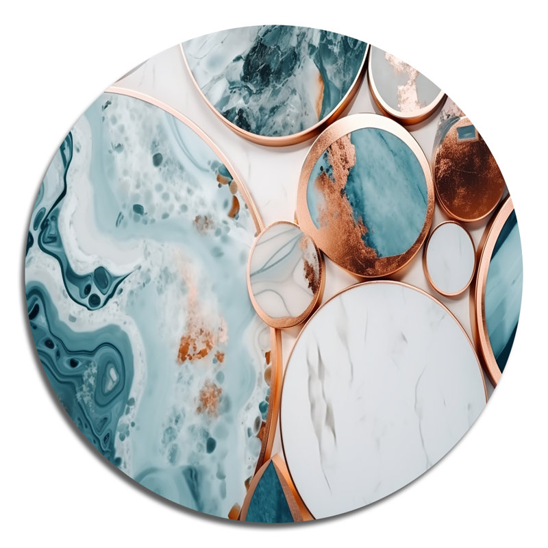 Océan marbré Hald Circle Abstract II - marbre abstrait rond, art mural sur métal, H 23 po x l 23 po x P 1 po