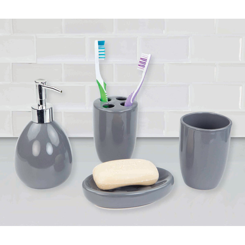 Ensemble d'accessoires de salle de bain 4 pièces Tharsiga, gris