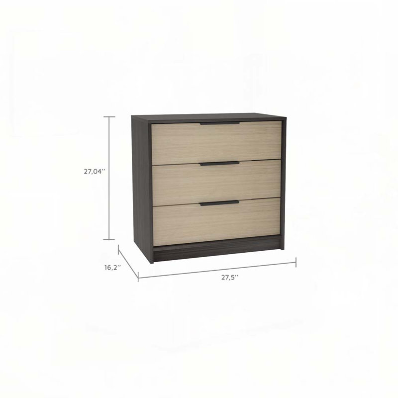 Commode 3 tiroirs Kaia, plateau supérieur - noir / pin