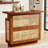 47.24 Inches Farmhouse Caramel Brown Rattan Home Bar Unit, 4-Tier Liquor Cabinet With Stemware Racks For Living Room