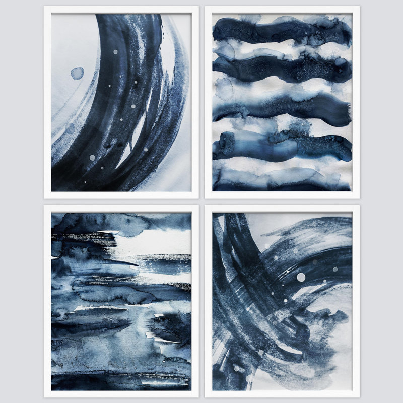 «Bathroom Decor Multicolor», bleu pastel, coups de pinceau, collage, formes abstraites multicolores, encadré sur papier, impression de 4 pièces