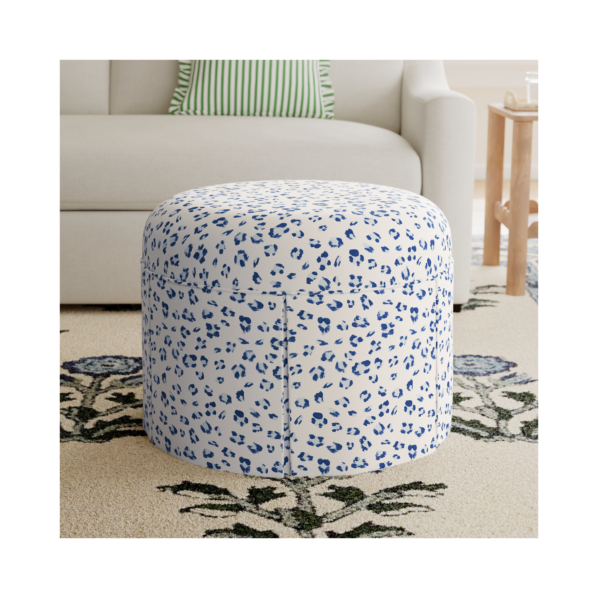 Manders 25" Round Ottoman, Brush Cheetah Blue