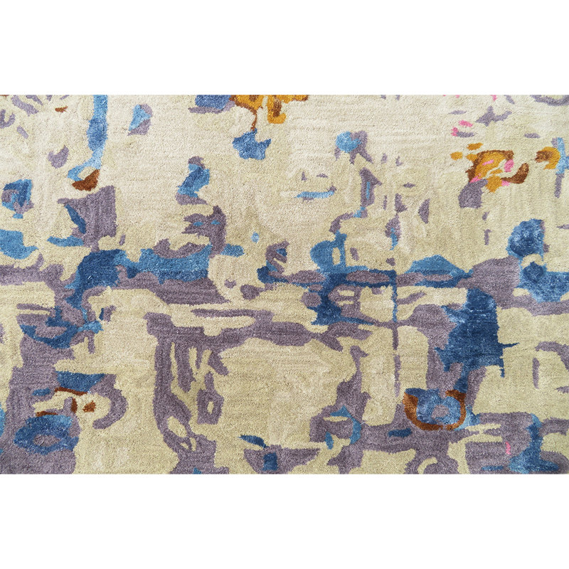Abstract Area Rug in Pink/White/Purple/Yellow, Rectangle 5' x 8'