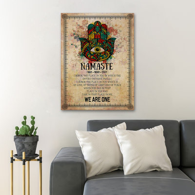Hamsa Hand - Namaste, We Are One - 1 pièce, reproduction d'art graphique sur toile tendue