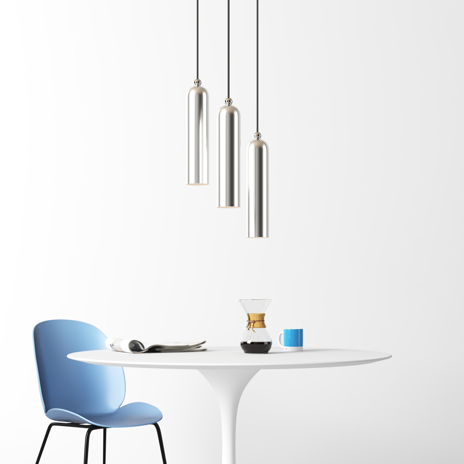 Halle 3 Light Metal Dimmable Pendant, Brushed Nickel