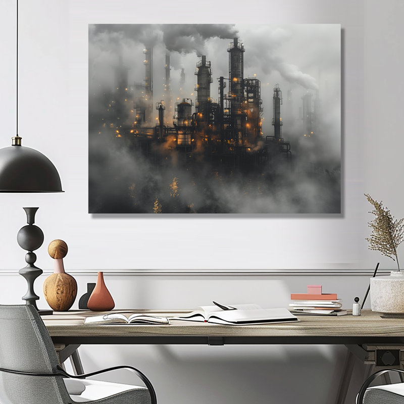 Gris - Fabrication industrielle - Usine, impression d'art mural, Métal métal, H 12 po x l 20 po x P 1 po