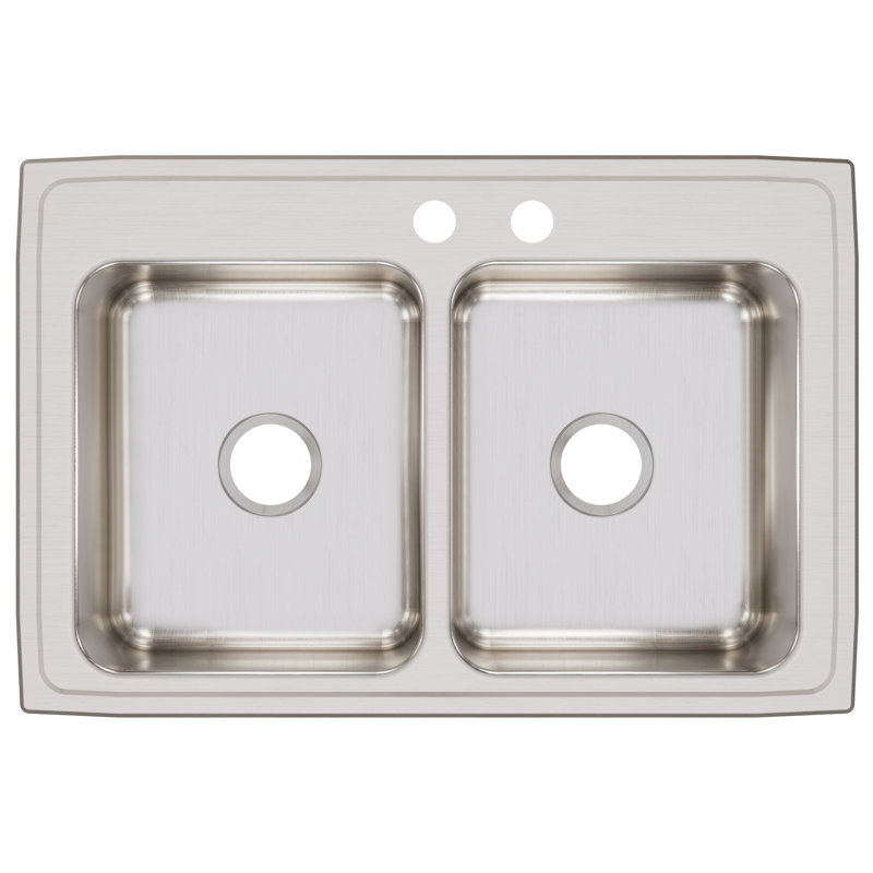 Lustertone 33" L x 22" W Double Basin Drop-In Kitchen Sink, MR2 hole