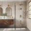 Système de douche double mural complet contemporain avec valve à pression équilibrée sans plomb avec douche à main à barre coulissante Contemporary-132153076
