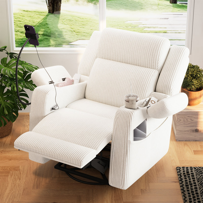 Fauteuil inclinable électrique avec chaleur et massage, Velours côtelé beige