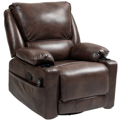 Fauteuil inclinable avec massage par vibration et chaleur, canapé pivotant surdimensionné simple avec repose-pieds, télécommande, porte-gobelets et poches latérales, fauteuil inclinable manuel en polyuréthane pour le salon