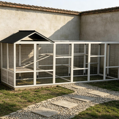 Poulailler en bois 141,75 po x 48 po x 61 po pour 6 à 10 poulets, poulailler avec rangement, perchoirs